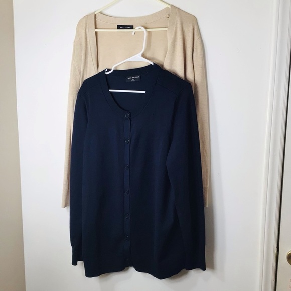 Two bundle lot Lane Bryant cardigans 18 tan blue - Picture 1 of 11